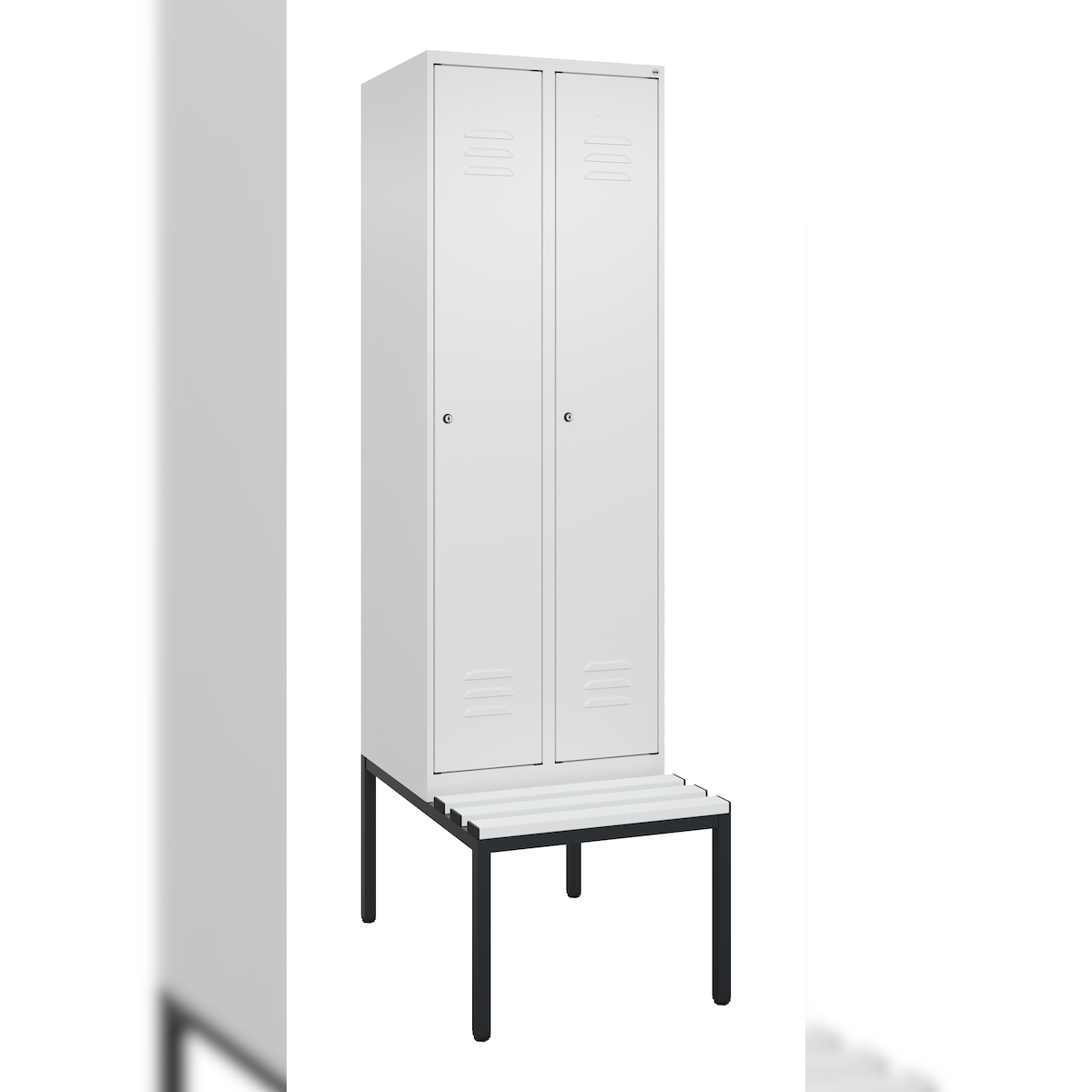 C+P Spind Classic PLUS, Bank, 2 Abteile, 2120x600x815mm, 9016/9016 Image