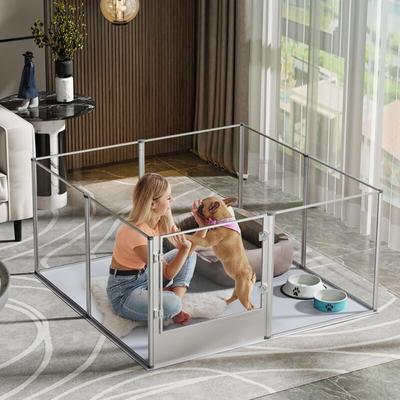 Wurfkiste Hunde Laufstall Zaun Acryl Hundelaufstall für Wohnung, 8-tlg Welpenauslauf Laufgitter Image