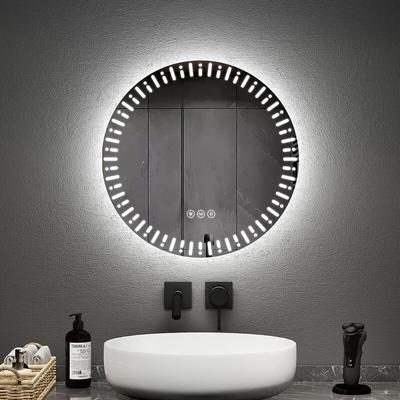 Badspiegel mit Beleuchtung Rund 50cm mit 3 Lichtfarbe Dimmbar, Antibeschlag, Touchschalter,