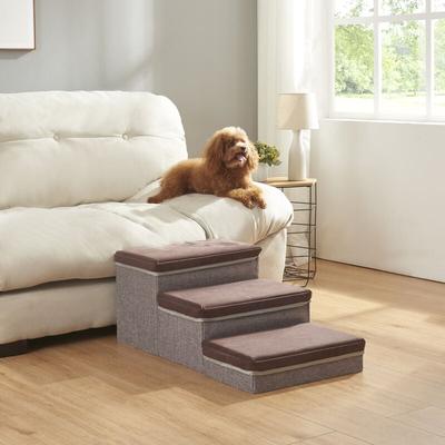 Hundetreppe Vojens mit 3 Stufen 75x40x30 cm Braun/Grau [en.casa] Image