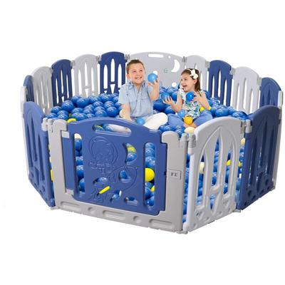 Laufstall Baby 14+2 faltbar Laufgitter mit Spielzeugtafel & Türtafel Krabbelgitter Rutschfester