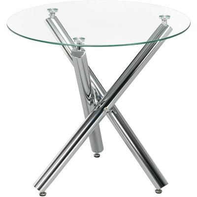 Esstisch, runde Hartglasplatte, randloses Design, für 2-4 Personen, Stahlbeine, 80 x 80 x 74 cm