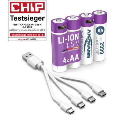 ANSMANN Li-Ion Mignon-Akku, AA, Typ 2000 (min. 1800mAh), 4 Stück Image