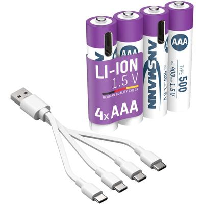 4x Micro aaa Akkus Li-Ion mit usb Typ-C Anschluss, wiederaufladbar über usb-c - Ansmann