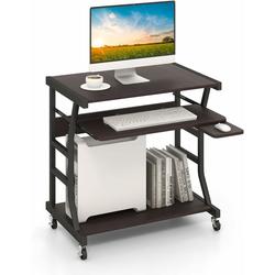 Computertisch mit Rollen, mobiler Schreibtisch mit ausziehbarer Tastaturablage, Mausablage &