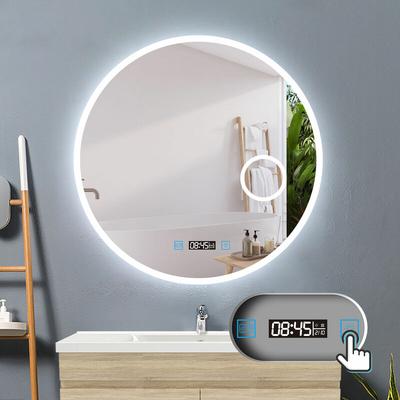 LED Rund Spiegel Badspiegel mit Beleuchtung Badspiegel Badezimmerspiegel Touch 80cm Uhr+3x