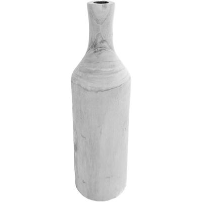 Design Holz Blumen Vase groß - white washed / 46 cm - Holzvase XXL Flasche naturbelassen