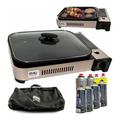 Nj The Right Choice - Camping Gas bbq Gasgrill Gas Tischgrill + Grillpfanne + 8x Kartuschen