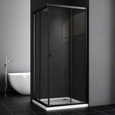 Boromal Schwarze Eckeinstieg Duschkabine 80x80 Duschwand mit schiebetur Rechteckig Nano Klarglas Image