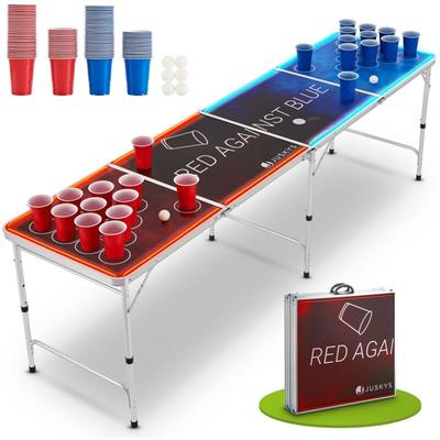 Juskys - Beer Pong Tisch Red vs. Blue mit Beleuchtung - Bier Trinkspiel Set Becher Bälle - klappbar