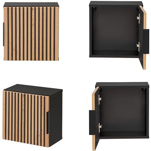 Badezimmer Hängeschrank 35x35 cm XANTEN-56 in anthrazit mit Eiche Nb. schwarze Rillen, b/h/t: ca.