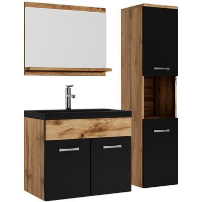 Badezimmer Badmöbel-Set Montreal 60cm Waschbecken Schwarz - Eich Image
