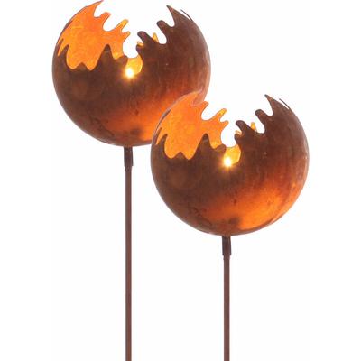 Metall Gartenstecker Naturrost Feuerball - 2er Set / klein - Rost Windlicht mit Erdspieß ca. 77 x ø Image