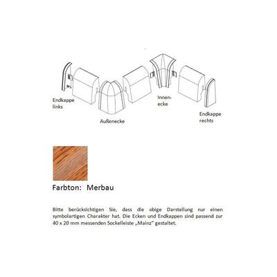 Endkappen und Ecken für MDF-Sockelleiste 40x20 mm - Merbau