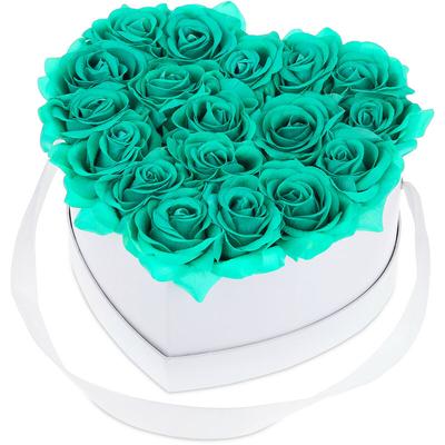 Rosenbox Herz, 18 Rosen, stabile Flowerbox weiß, 10 Jahre haltbar, Geschenkidee, dekorative