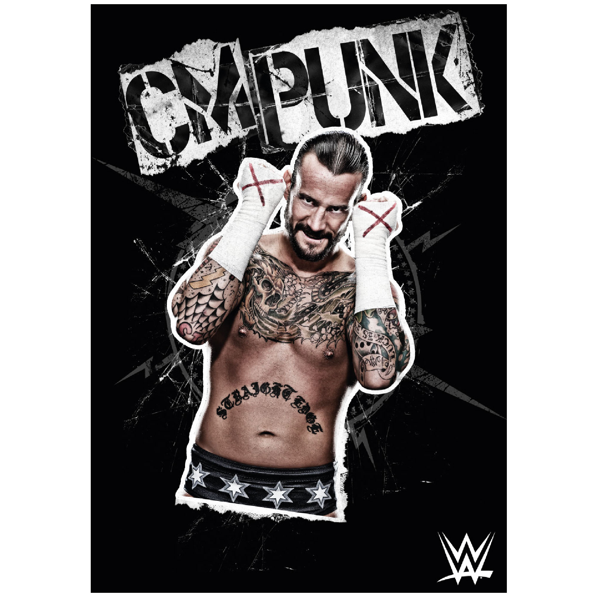 WWE CM Punk Schwarz-Weiß-Grafikposter – ungerahmt, A3 Image