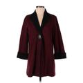 JM Collection Coat: Mid-Length Burgundy Houndstooth Jackets & Outerwear - Women's Size Small