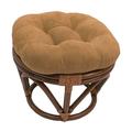 International Caravan Bali 18-inch Footstool with Microsuede Cushion Saddle Brown Rattan Faux Suede