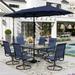 Sophia & William 8-Piece Outdoor Patio Dining Set with 13ft Navy Umbrella Rectangle Table & Blue Padded Textilene Chairs Furniture Set