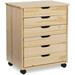Bridgton 6-Drawer Wide Rolling Storage Chest Cart Natural Wood Finish