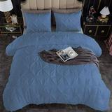 1 Piece Pinch Pleated Duvet Cover 100% Cotton 1000 TC with Zipper Closure & Corner Ties Pintuck Bedding Duvet Cover - Full/Queen Size (90 x 90 ) Inch Medium Blue Solid