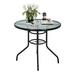 CL.HPAHKL Patio Table with Umbrella Hole Round Outdoor Dining Table with Tempered Glass Tabletop Outdoor Bistro Table for Patio Garden Balcony Backyard 32â€�L x 32â€�W x 28â€�H