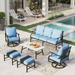 Sophia&William 6 Piece Patio Conversation Set Outdoor Table and Swivel Chairs Furniture Sets with 2 Ottomans Blue