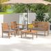 Costway 4 PCS Patio Wood Furniture Set with Loveseat 2 Chairs & Coffee Table for Porch Grey