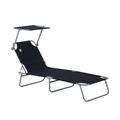 Outsunny Outdoor Chaise Lounge Tanning Chair Folding W/ Sun Shade Black
