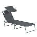 Outsunny Outdoor Chaise Lounge Tanning Chair Folding w/ Sun Shade Gray