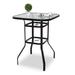 SYTHERS Outdoor Height Bar Table with Tempered Glass Tabletop & Umbrella Hole Metal Bistro Pub Table Square Bar Height Cocktail Table for Patio Backyard Black