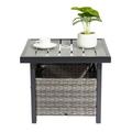 SYTHERS Outdoor Wicker Side Table with Umbrella Hole & Storage Space Rattan Square End Table Coffee Bistro Table for Patio Backyard Gray