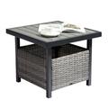 SYTHERS Patio Rattan Side Table with Umbrella Hole & Storage Space Outdoor Wicker Square End Table Coffee Bistro Table for Garden Deck Backyard Gray