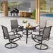 5 Pieces Patio Dining Set Square Black Metal Mesh Table with 4 Padded Textilene High Back Swivel Chairs Outdoor Furniture Set with Umbrella Hole for Garden Poolside Backyard Porch