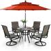 6 Pieces Outdoor Dining Set with Umbrella Patio Furniture Set with 4 Sling Dining Swivel Chairs 1 x 37 Wood-Like Table and 1 x 10ft 3 Tiers Umbrella (Beige)