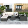 Highsound 8-Piece Patio Furniture Sofa Sets Outdoor All Weather Wicker Rattan Sectional Patio Conversation Set with Cushions and Coffee Table for Outdoor Living Space Beige