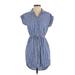 Japna Casual Dress - Shirtdress Collared Short sleeves: Blue Stripes Dresses - Women's Size Small