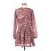 Topshop Casual Dress - A-Line Crew Neck Long sleeves: Burgundy Dresses - Women's Size 2