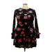 Xhilaration Casual Dress - A-Line Crew Neck 3/4 sleeves: Black Floral Dresses - Women's Size 2X-Large