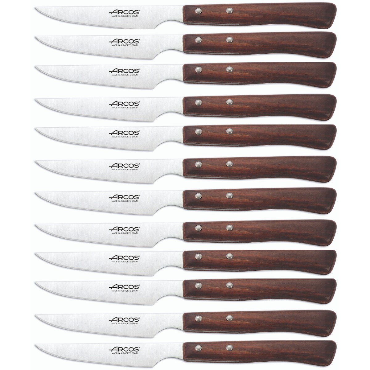 Arcos Table Messer - Box 12 Stück Steakmesser Tafelmesser - Klinge Nitrum Edelstahl 110 mm - HandGriff Pack-Holz Farbe Braun (12 pcs) Image