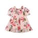 Little Girls Summer Dress Floral Patterns Ruffle Round Neck Short Sleeve Dress Multi-Layer Loose Waist Design Sweet Outfit