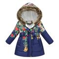 IROINNID Winter Coat for Kids Floral Print Thick Jacket Warm Windproof Hooded Coat Outerwear Clearance Navy