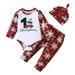 kpoplk First Christmas Baby Girl Boy Outfit Boys Girls Long Sleeve Christmas Plaid Cartoon Snowflake Printed Red 6-9 M