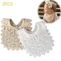 EASTIN 2 Pcs Baby Bibs Lace Fake Collar Baby Bandana Bib for Drooling and Teething with Snap 100% Organic Cotton Bib Burp Cloths for Baby Girl Baby Shower Gift Set (White+Beige)