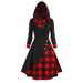 Forestyashe Women S Long Sleeve Plaid Block Splic Hoodie Swing Loose Dress Pullover Dress Red Xxl