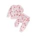 Jkerther Toddler Baby Girl 2Pcs Christmas Clothes Set Santa Candy Cane Print Long Sleeve Crewneck Sweatshirt Tops Pants