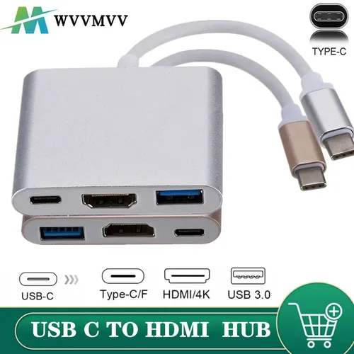 USB 3,1 Konverter USB C zu HDMI Typ C HDMI Adapter 3 in 1 Typ C zu HDMI HDMI/USB 3.0/Typ C Aluminium für Apple MacBook Adapter