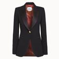 Women's Single Breasted Premium Crepe Black Blazer With Satin Flaps Carlotta Extra Large The Extreme Collection