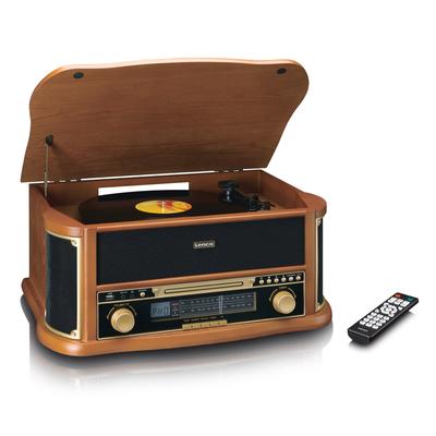 LENCO Multifunktionsspieler "TCD-2551 Plattenspieler Holzgehäuse USB Kassette", braun (braun, schwarz, gold), B:40cm H:30cm T:54cm, Plattenspieler