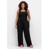 Jumpsuit SHEEGO "Große Größen", Damen, Gr. 52, Normalgrößen, schwarz, Obermaterial: 95% Viskose (LENZING ECOVERO), 5% Elasthan, unifarben, feminin, figurumspielend lang, eckiger Ausschnitt, ohne Ärmel, Overalls, mit Smok-Oberteil und weitem Bein